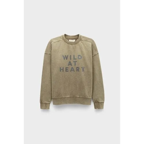 Толстовка One Teaspoon wild at heart studded retro sweater, размер 42, оливковый