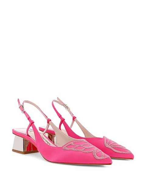 Женские туфли-лодочки на маленьком каблуке с пяткой и вышивкой-бабочкой Sophia Webster, цвет Pink