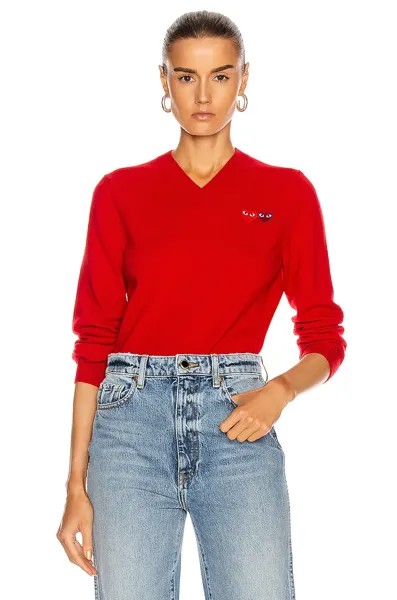 Свитер Comme des Garçons Double Emblem V Neck, красный
