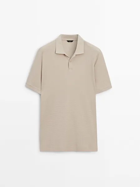 Рубашка поло из фактурного хлопка с короткими рукавами Massimo Dutti, бежевый