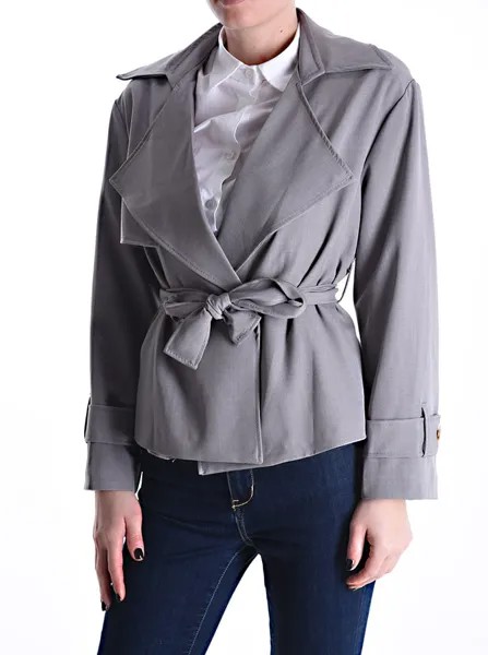 Двубортный пиджак с тканевым поясом, серый