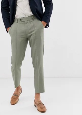 Укороченные зауженные строгие брюки оливкового цвета из фактурного крепа ASOS DESIGN-Зеленый