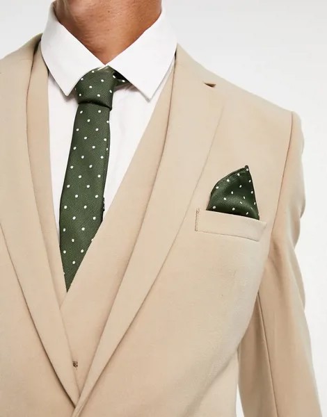 Узкий галстук и нагрудный платок зеленого цвета в белый горошек ASOS DESIGN-Разноцветный