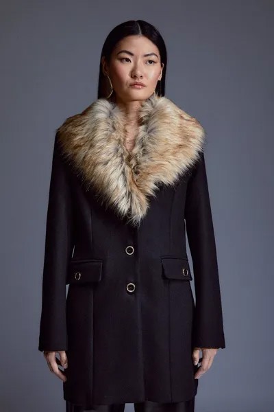 Итальянское короткое пальто с воротником из искусственного меха Manteco из смеси шерсти Karen Millen, черный