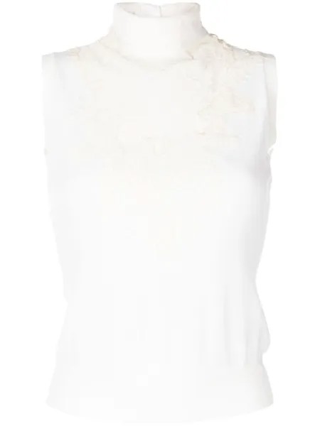 Топ с высоким воротником и кружевом Ermanno Scervino, белый