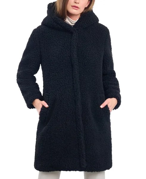 Женское плюшевое пальто с капюшоном и пуговицами спереди BCBGeneration, черный