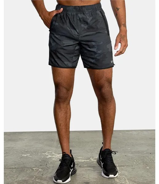 RVCA VA Sport Yogger LV Эластичная накидка 17 Спортивные шорты с камуфляжным принтом и внешним швом, черный
