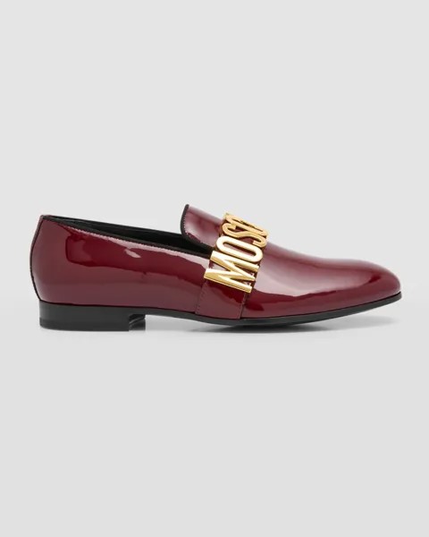 Мужские лакированные лоферы с крупной надписью Moschino, цвет Wine Red