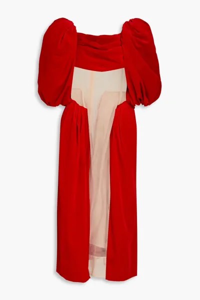 Платье миди из хлопка и бархата с тюлевыми вставками Simone Rocha, красный