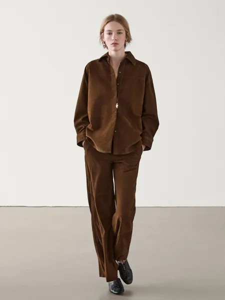 Прямые замшевые кожаные брюки Massimo Dutti, коричневый