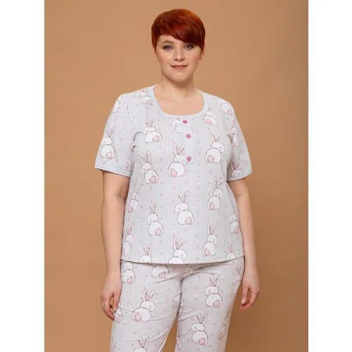 Пижама Алтекс, бриджи, футболка, короткий рукав, трикотажная, размер 52, розовый, серый