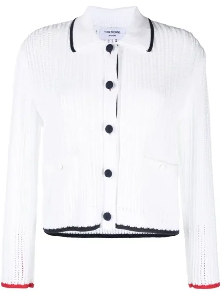 Thom Browne ажурный кардиган с воротником поло, белый
