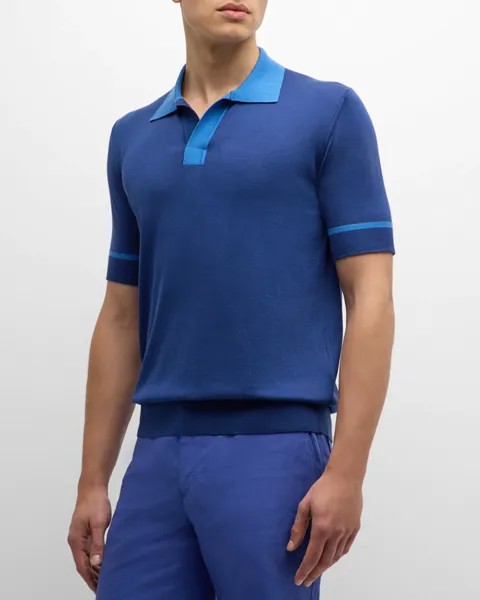 Мужская хлопковая рубашка-поло с контрастной отделкой Pal Zileri, цвет 07 Medium Blue