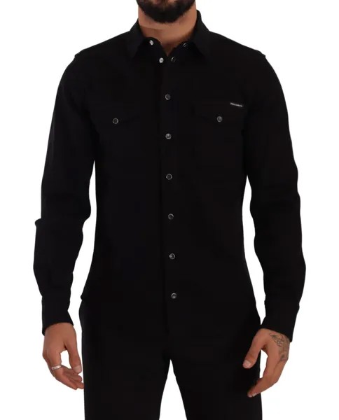 DOLCE - GABBANA Рубашка из черного узкого хлопкового денима стрейч 39 / 15,5 долларов США / S 1000 долларов США