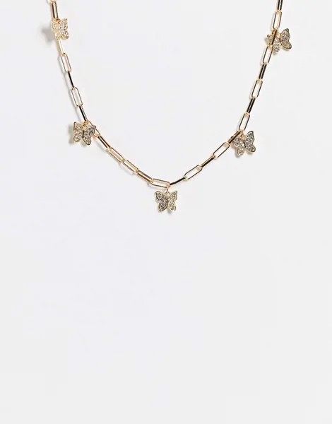 Золотистое ожерелье-цепочка с подвесками в виде бабочек Pieces-Золотистый