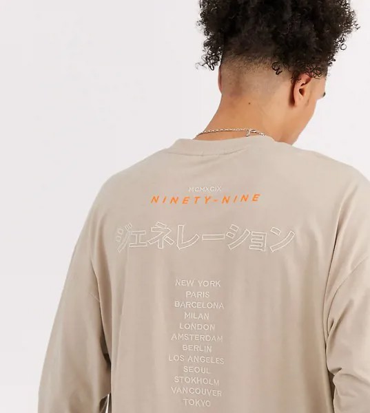 Oversize-лонгслив в клетку из органического хлопка с вышивкой на спине ASOS DESIGN Tall-Neutral