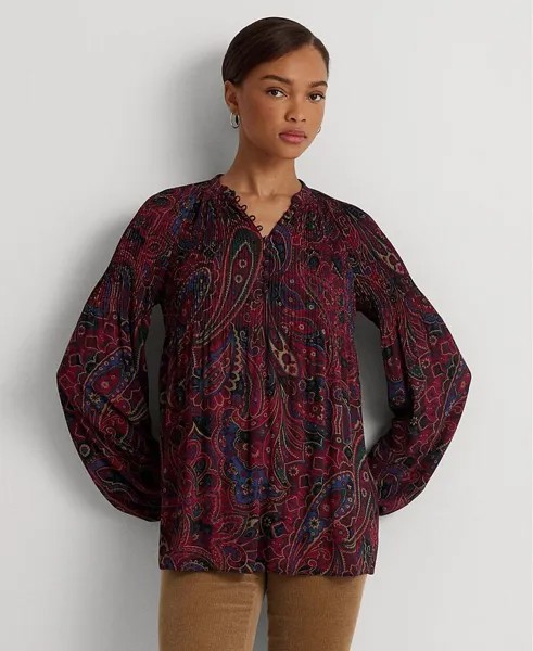 Женская блузка из жоржетта со складками и узором пейсли в клетку Lauren Ralph Lauren, красный