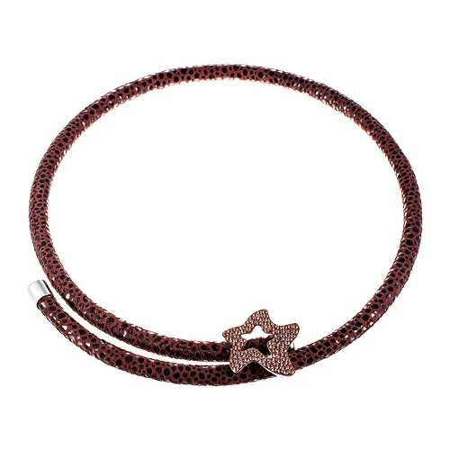 Колье из серебра 925 пробы с фианитами и кожей 84N0005BR_KL_KJ_001_WG ELEMENT47, длина 40 см.