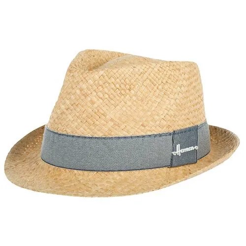 Шляпа федора Herman, солома, размер 57, бежевый