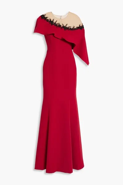 Украшенное драпированное платье из тюля и крепа MARCHESA NOTTE, красный