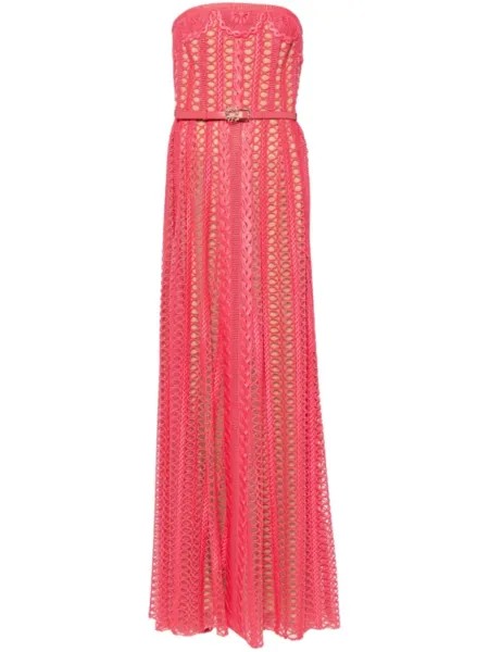 Elie Saab длинное платье в технике макраме, розовый