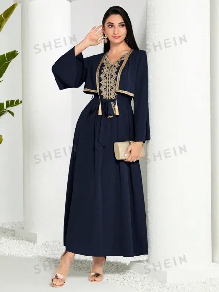 Платье арабское женское Shein Modely в стиле пэчворк, темно-синий