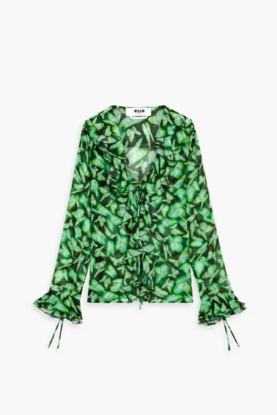 Блузка из жоржета с принтом и оборками MSGM, зеленый