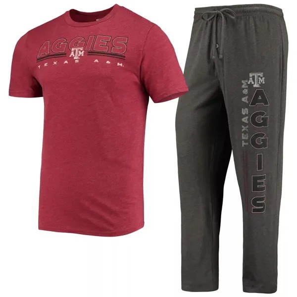 Мужская футболка Concepts Sport с мелованным углем/бордовым рисунком Texas A&M Aggies Meter, комплект для сна и брюки