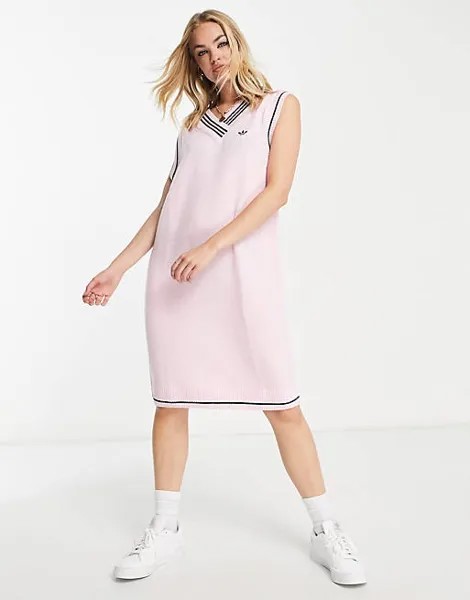 Розовое платье-джемпер с v-образным вырезом adidas Originals Retro Sport
