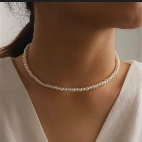 Колье, длина 42 см, бежевый