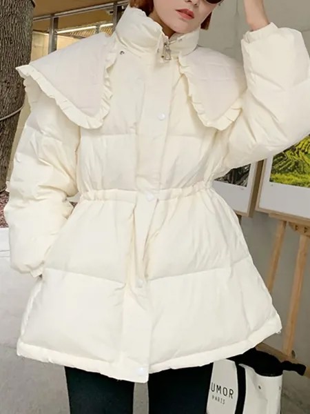 Женский Теплый свободный пуховик, повседневная куртка на 90% белом утином пуху, с оборками на воротнике, зимняя верхняя одежда, осень-зима