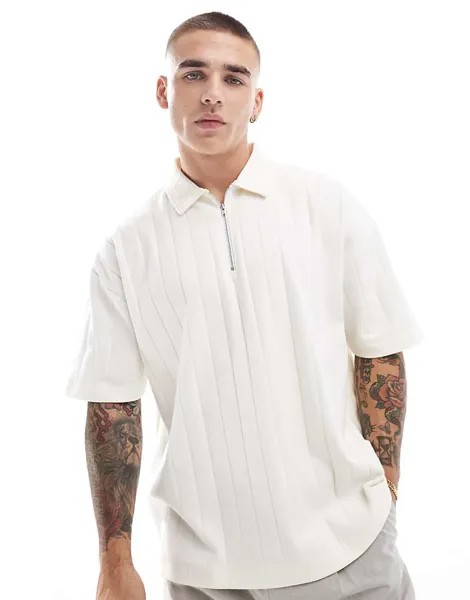 ASOS DESIGN – Кремовая рубашка-поло свободного кроя на молнии