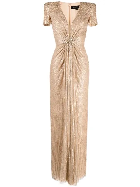Jenny Packham декорированное платье с V-образным вырезом, золотой