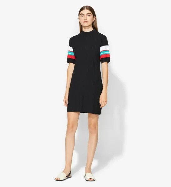 PROENZA SCHOULER PSWL Черное вязаное мини-платье в рубчик с рукавами в полоску LBD XS 0/2