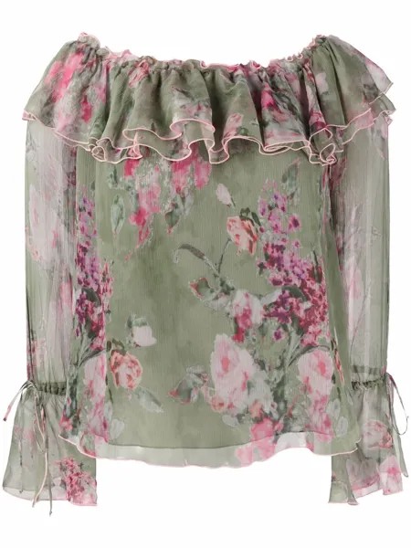Blumarine блузка с открытыми плечами и цветочным принтом