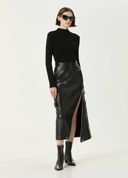 Черная кожаная юбка-миди с застежкой-молнией Alexander McQueen