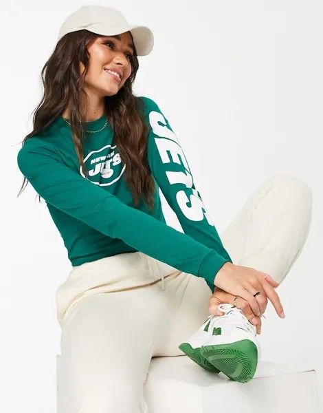 Зеленая укороченная футболка с длинными рукавами ASOS DESIGN New York Jets-Зеленый цвет