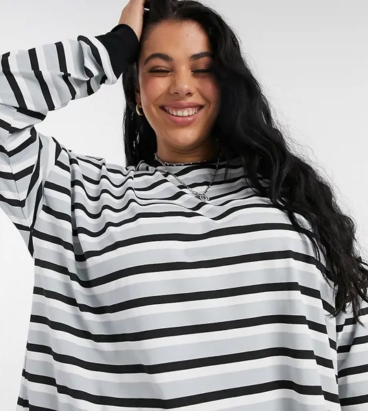 Голубой лонгслив в полоску с манжетами ASOS DESIGN Curve-Синий