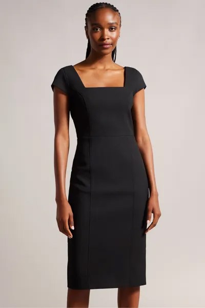 Черное платье миди Fleuurr с квадратным вырезом и съемным поясом Ted Baker, черный