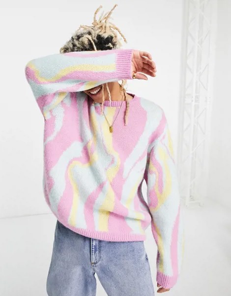 Вязаный джемпер с абстрактным рисунком пастельных тонов ASOS DESIGN-Разноцветный