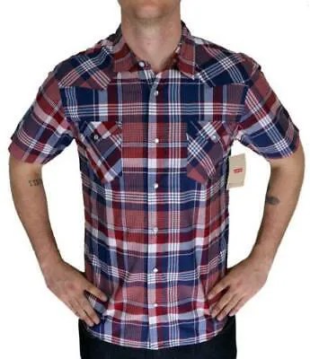 Мужская классическая хлопковая повседневная рубашка на пуговицах Levis разноцветная красная 3LYSW2462