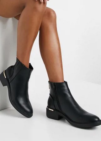 Черные ботинки челси с металлической фурнитурой на каблуке New Look-Черный