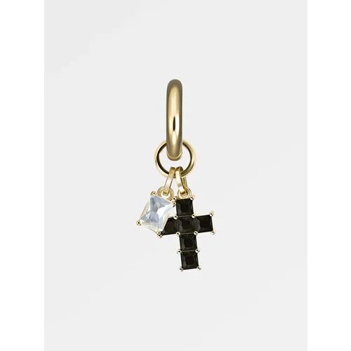 Моносерьга RUSHEV CRISTAL + CROSS, фианит, размер 50 мм, белый, черный