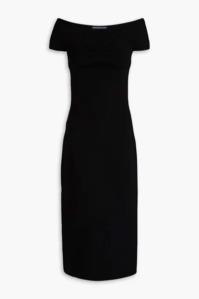 Платье миди эластичной вязки со сборками и открытыми плечами Zeynep Arcay, черный