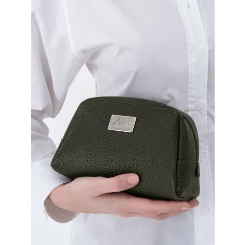 Косметичка A.Valentino на молнии, натуральная кожа, 10х12х20 см, подкладка, жесткое дно, зеленый