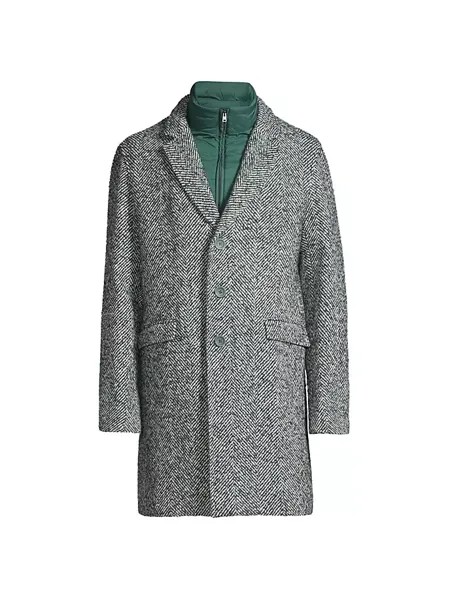 Пальто из смесовой шерсти с узором «в елочку» Herno, зеленый