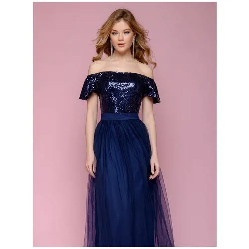 Платье 1001dress, макси, размер 48, синий