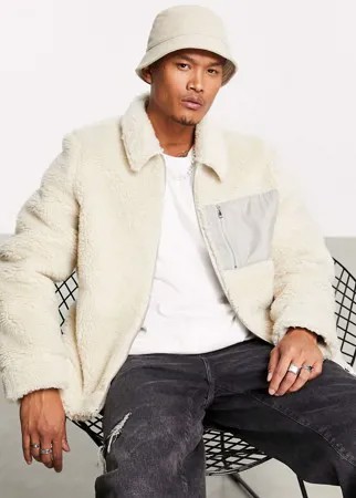 Куртка цвета экрю из искусственной овчины ASOS DESIGN-Светло-бежевый цвет