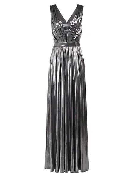 Платье без рукавов цвета металлик с V-образным вырезом Titania Halston, цвет luster