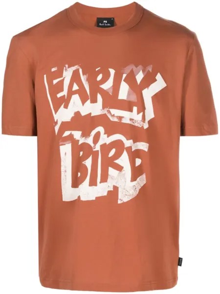 PS Paul Smith slogan-print cotton T-shirt, коричневый